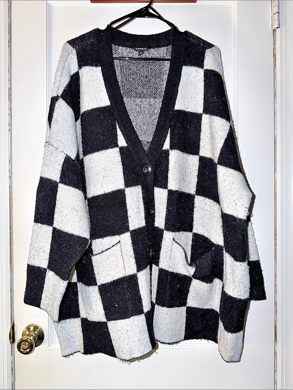 TORRID Oversized Boyfriend Cardigan Checkered Cardigan Black & White Size 1/2
